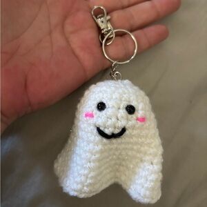 Homemade Crochet White Halloween Fall Ghost Purse Bag Backpack Charm Keychain